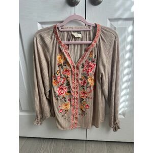 Savanna Jane Bohemian, peasant, embroidered, flowy, feminine blouse, Small.
